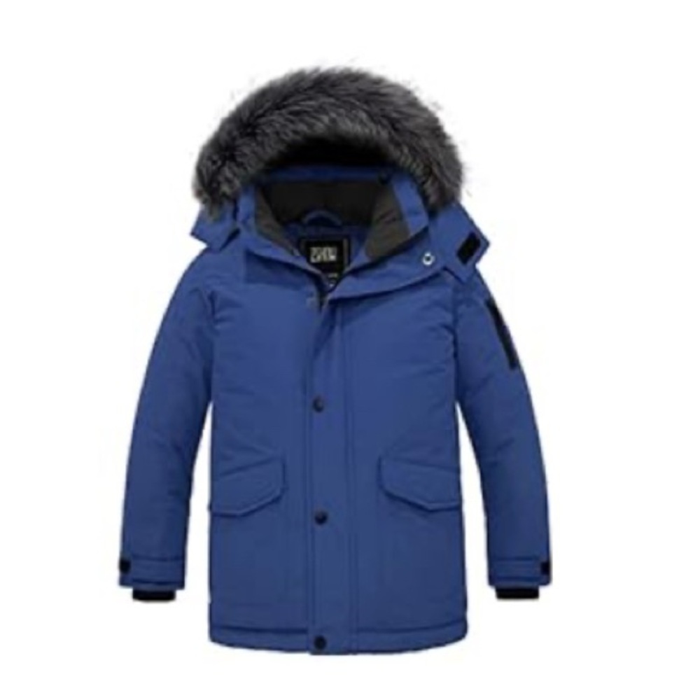 Blue Parka with Faux Fur Hood